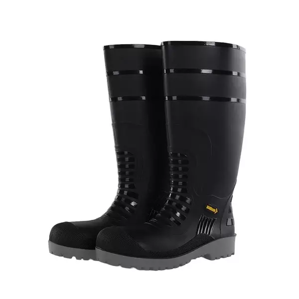 Mallcom Rain Safety Boots Steel Toe PVC Upper High Ankle UK 6 Size Black Color, Dalfon J126