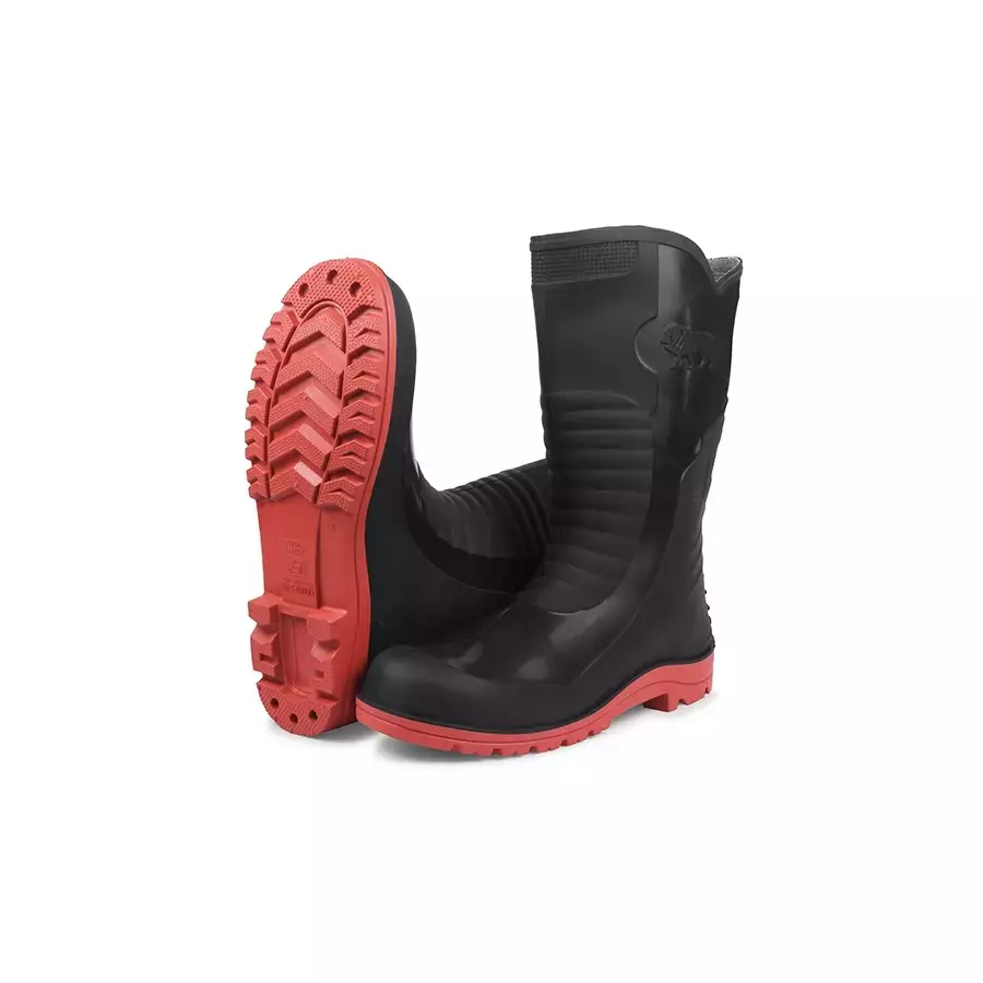 Borris Life High Ankle Black Upper and Red Sole Safety Gum Boots Size 6 UK