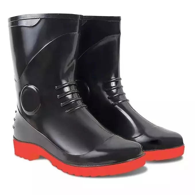 Agarson Mecury Series 24.13 cm (9.5 inch) Height Rubber Sole Double Density PVC Black & Red Safety Gum Boot Size UK 9