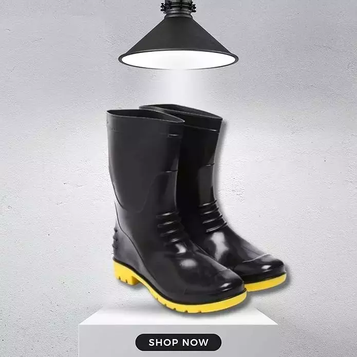 Agarson Bahubali Safety Gum Boot  27.94 cm (11 inch) Height Plain Toe PVC Black & Yellow Size UK9