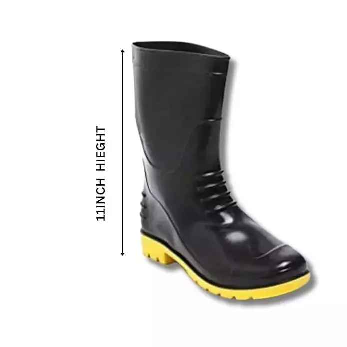 Agarson Bahubali Safety Gum Boot  27.94 cm (11 inch) Height Plain Toe PVC Black & Yellow Size UK9
