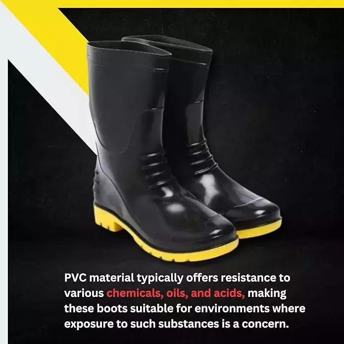 Agarson Bahubali Safety Gum Boot  27.94 cm (11 inch) Height Plain Toe PVC Black & Yellow Size UK9