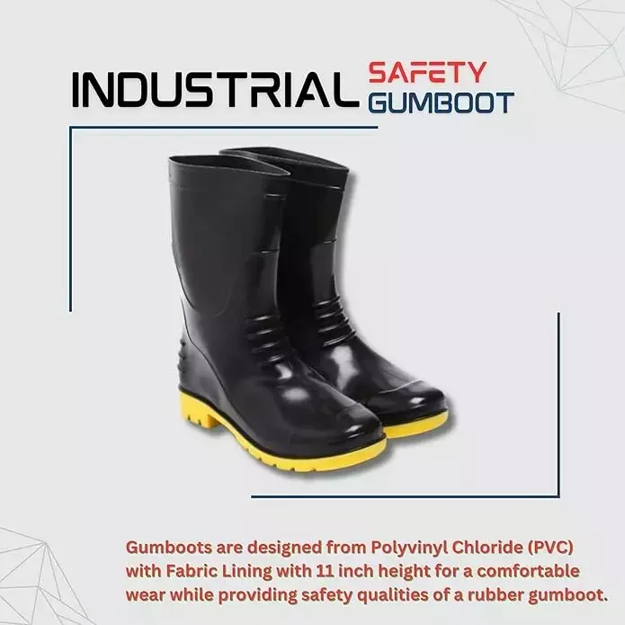 Agarson Bahubali Safety Gum Boot  27.94 cm (11 inch) Height Plain Toe PVC Black & Yellow Size UK9