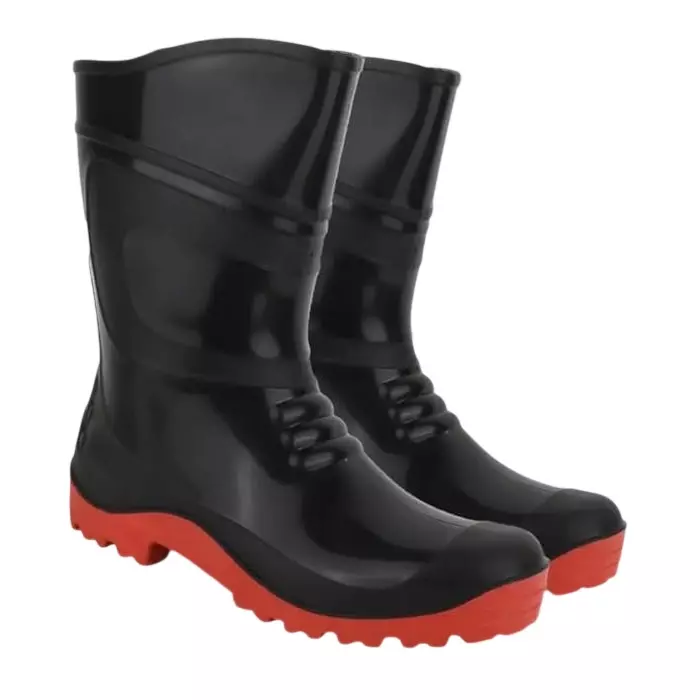 GENERIC Safety Gum Boots Steel Toe Polyvinyl Chloride Black Red UK 8