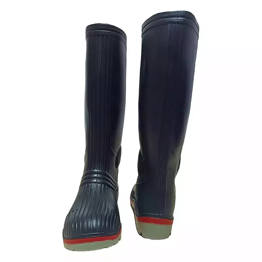 Fortune Click Steel Toe High Ankle Black, Red & Grey PVC Gumboot Size 6