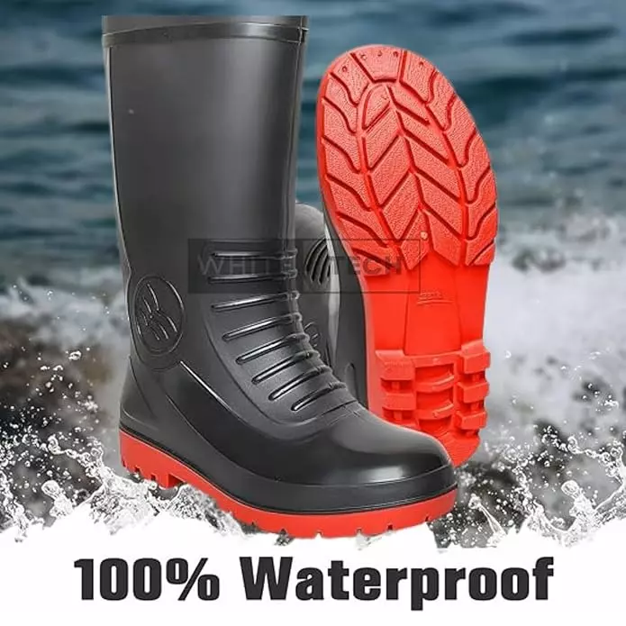 Safe Dot Safety Gumboot Rubber Sole PVC Material Red & Black 38.1 cm Height for Industrial Use UK6 , GB-01 (Pack of 1 Pair)