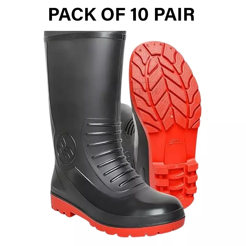Safe Dot Safety Gumboot Rubber Sole PVC Material Red & Black 38.1 cm Height for Industrial Use UK9, GB-01 (Pack of 10 Pair)