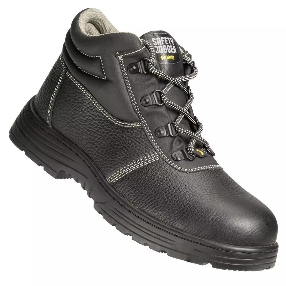 Safety Jogger 200 J Steel Toe Safety Boot High Ankle Nitrile Rubber Sole UK 11 Size Black Leather for Industrial Use, LABOR S1
