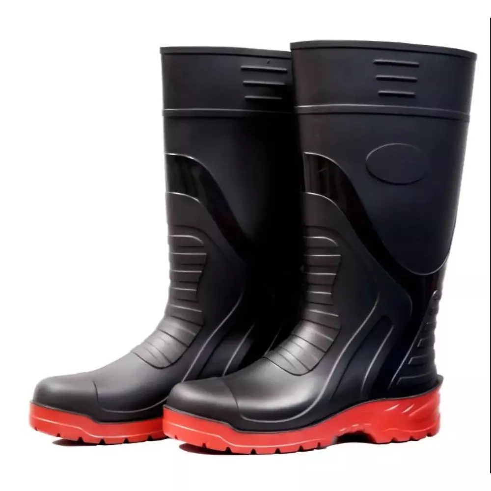 Metro Tuflon Safety Gumboot Without Steel Toe Soft PVC Rubber With Fabric Lining Black and Red UK 9, SG-008 (Pack of 24 Pair)