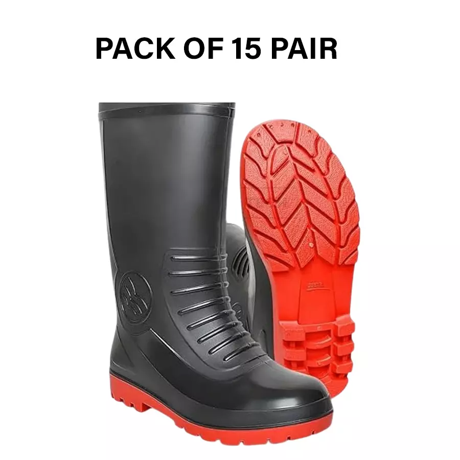 Safe Dot Safety Gumboot Rubber Sole PVC Material Red & Black 38.1 cm Height for Industrial Use UK6 , GB-01 (Pack of 15 Pair)