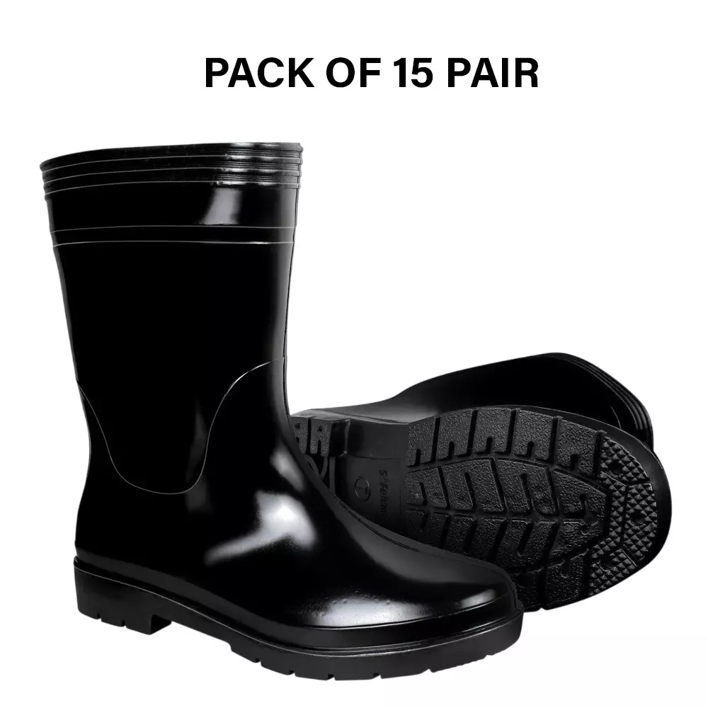 Safe Dot Safety Gumboot Rubber Sole PVC Material Black 30.48 cm Height for Industrial Use UK11, GB-02 (Pack of 15 Pair)