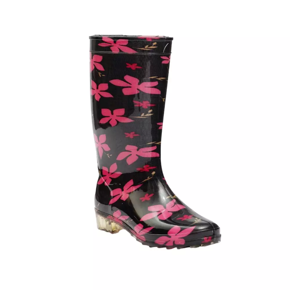 Hillson Ladies Gumboot PVC Black & Pink, Merikom-1