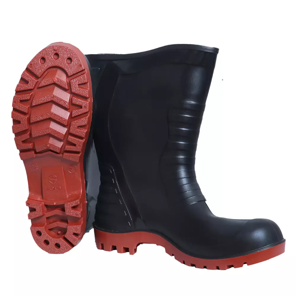 Metro Falcon Safety Gumboot Without Steel Toe Soft PVC Rubber With Fabric Lining Black and Red UK 10, SG-007 (Pack of 25 Pair)