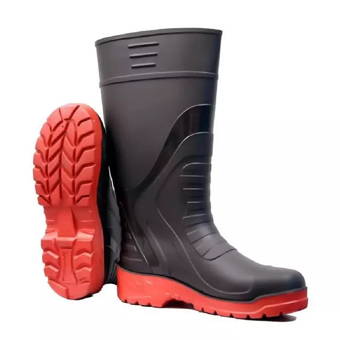 Metro Maclon Safety Gumboot Without Steel Toe Soft PVC Rubber With Fabric Lining Black and Red UK 9, SG-009 (Pack of 3 Pair)