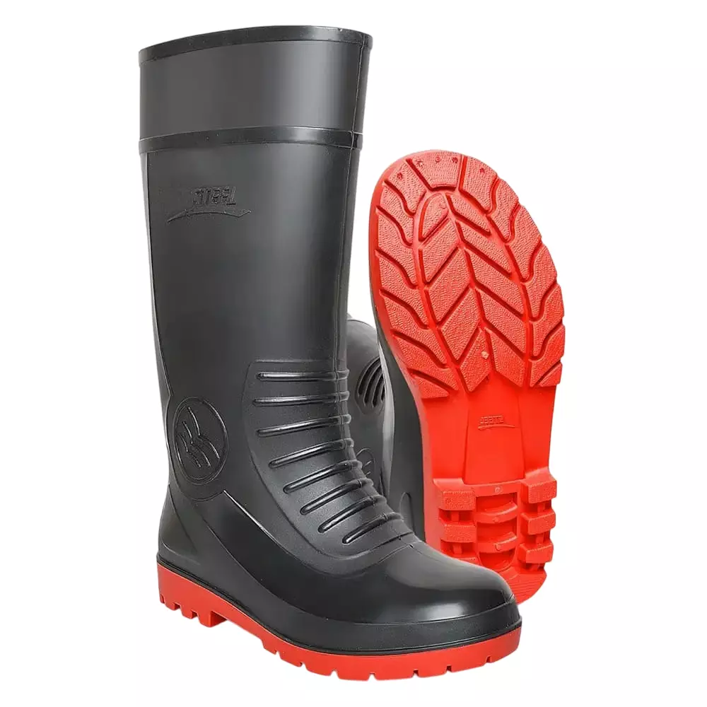 iMTSP PVC Safety Gumboot Without Toe Black & Red 38 cm (15 inch) Height Size UK10, B15