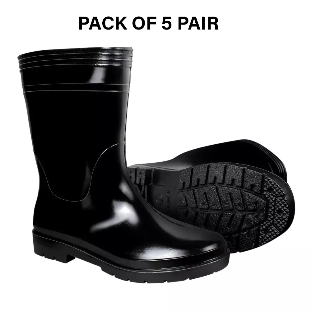 Safe Dot Safety Gumboot Rubber Sole PVC Material Black 30.48 cm Height for Industrial Use UK11, GB-02 (Pack of 5 Pair)