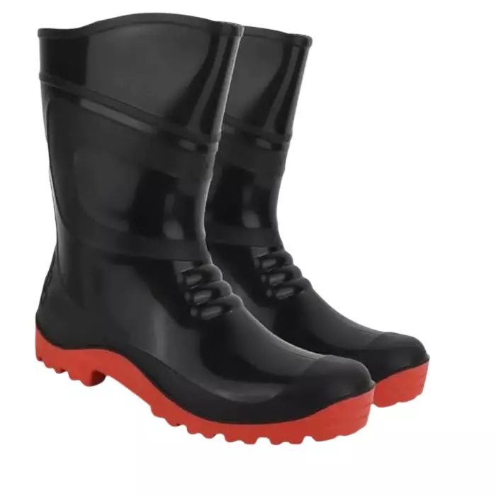 Comondo Gumboot PVC UK 10 Size Round Toe Black & Red 12 Inch (30.48 cm) Height High Ankle for Industrial Work Use