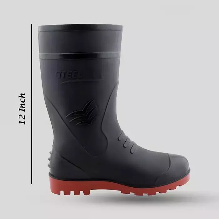Elecant 304.8 mm (12 Inch) Light Weight Shock Absorbing & Antistatic Industrial Black & Red Safety Gumboot, Size- UK 10