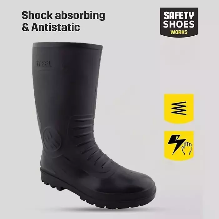 Elecant 304.8 mm (12 Inch) Light Weight Shock Absorbing & Antistatic Industrial Black Safety Gumboot, Size- UK 8