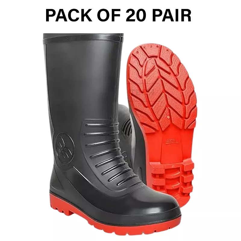 Safe Dot Safety Gumboot Rubber Sole PVC Material Red & Black 38.1 cm Height for Industrial Use UK8, GB-01 (Pack of 20 Pair)