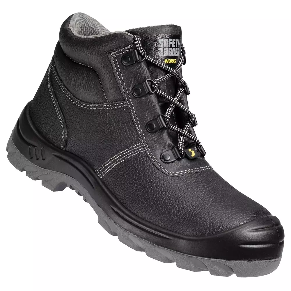 Safety Jogger 200 J Steel Toe Safety Boot High Ankle PU Sole UK 10 Size Black Leather for Industrial Use, BESTBOY S1
