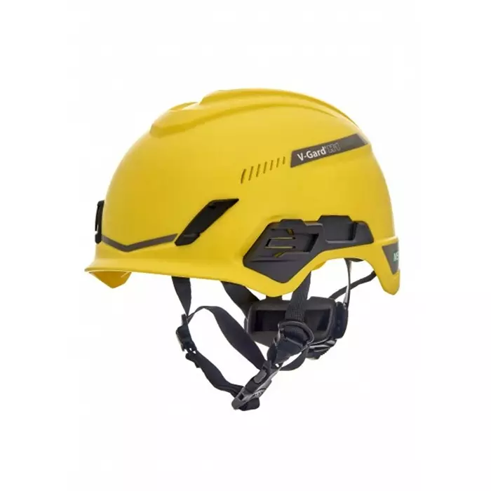 MSA Safety V-Gard H1 Black Yellow Safety Helmet with Chin Strap Adjustable Ventilated, 10194787