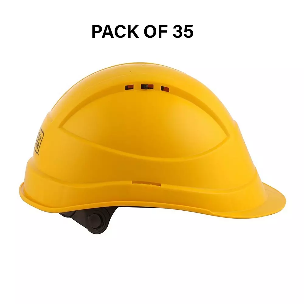 Safe Dot Armor Safety Helmet 6 Point Cradle ABS/HDPE 365 g Yellow for Industrial and Factory Use, (Pack of 35 Pcs)