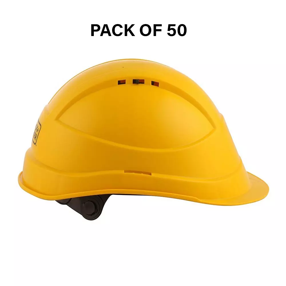 Safe Dot Armor Safety Helmet 6 Point Cradle ABS/HDPE 365 g Yellow for Industrial and Factory Use, (Pack of 50 Pcs)