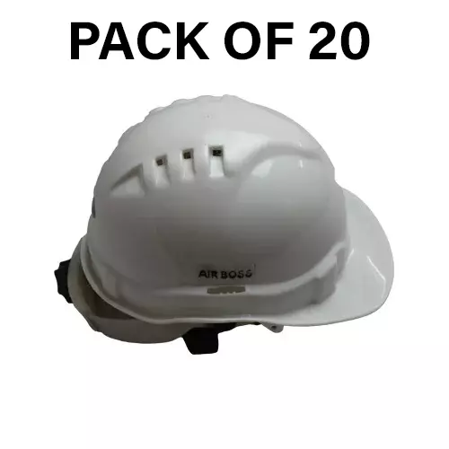 Safe Dot Air Boss Safety Helmet with Ratchet Adjustable 4 Point Cradle 3 Holes HDPE 365 g White for Industrial and Manufacturing Use, (Pack of 20 Pcs)