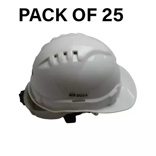 Safe Dot Air Boss Safety Helmet with Ratchet Adjustable 4 Point Cradle 3 Holes HDPE 365 g White for Industrial and Manufacturing Use, (Pack of 25 Pcs)