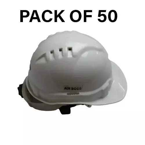 Safe Dot Air Boss Safety Helmet with Ratchet Adjustable 4 Point Cradle 3 Holes HDPE 365 g White for Industrial and Manufacturing Use, (Pack of 50 Pcs)