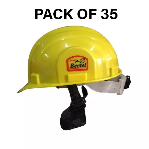 Safe Dot Beetal Safety Helmet with Ratchet Adjustable 4 Point Cradle HDPE 300 g Yellow for Industrial and Factory Use, (Pack of 35 Pcs)