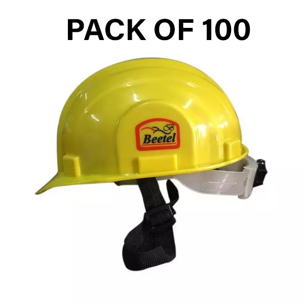 Safe Dot Beetal Safety Helmet with Ratchet Adjustable 4 Point Cradle HDPE 300 g Yellow for Industrial and Factory Use, (Pack of 100 Pcs)