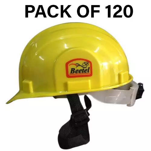 Safe Dot Beetal Safety Helmet with Ratchet Adjustable 4 Point Cradle HDPE 300 g Yellow for Industrial and Factory Use, (Pack of 120 Pcs)