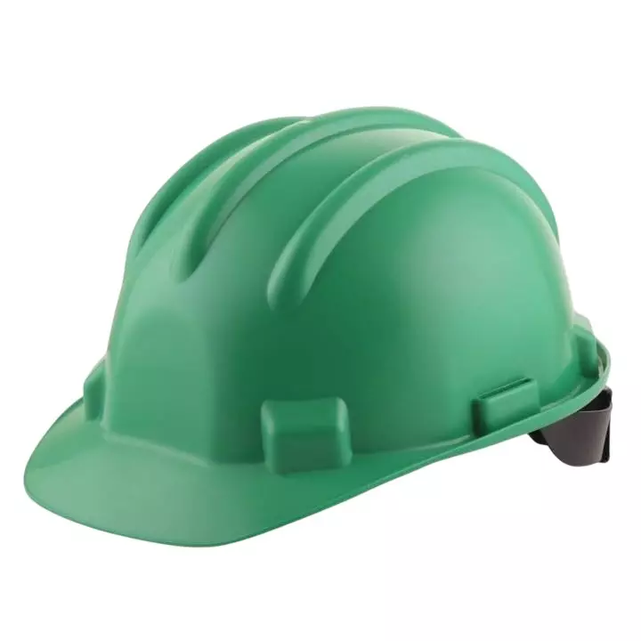 ANGELSAFE Safety Helmet with Adjustable Ratchet and Chin Strap, HDPE Body Free Size Green Color for Head Protection (Pack of 5)