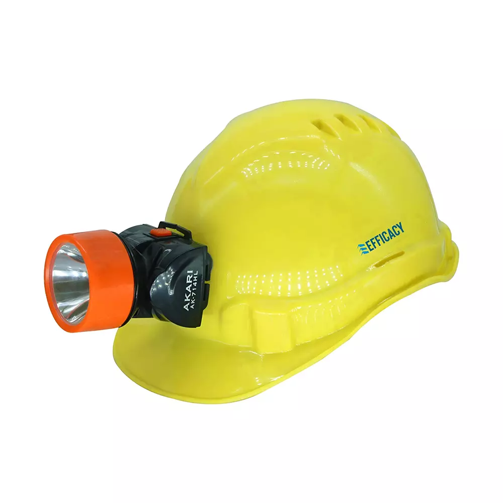 EFFICACY Safety Helmet with Built-in Torch Durable Lightweight Hard Hat Yellow 540-590 mm Size for Construction and Outdoor Use