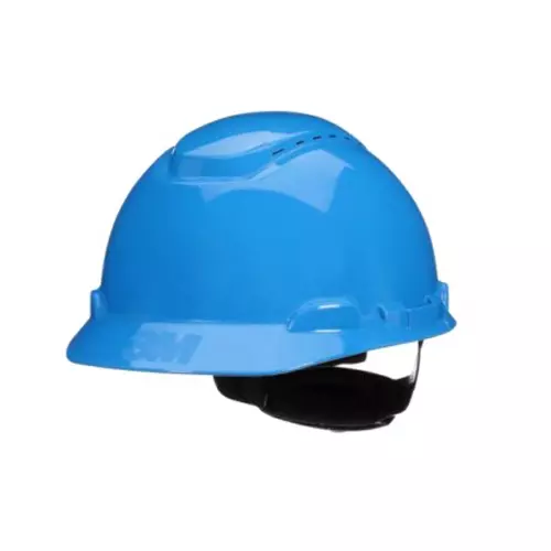 3M SecureFit Series Safety Helmet 4 Point Ratchet Type Vented HDPE Blue Free Size, H-703SFR-UV