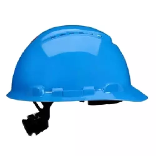 3M SecureFit Series Safety Helmet 4 Point Ratchet Type Vented HDPE Blue Free Size, H-703SFR-UV