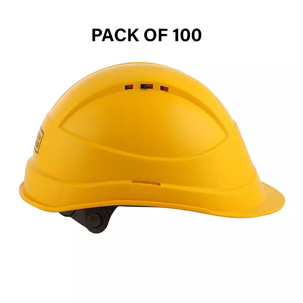 Safe Dot Armor Safety Helmet 6 Point Cradle ABS/HDPE 365 g Yellow for Industrial and Factory Use, (Pack of 100 Pcs)