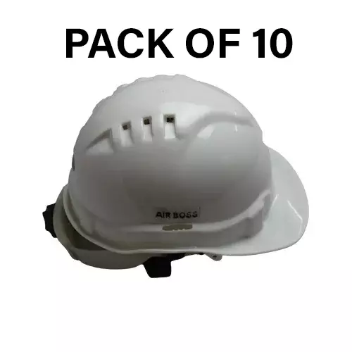 Safe Dot Air Boss Safety Helmet with Ratchet Adjustable 4 Point Cradle 3 Holes HDPE 365 g White for Industrial and Manufacturing Use, (Pack of 10 Pcs)