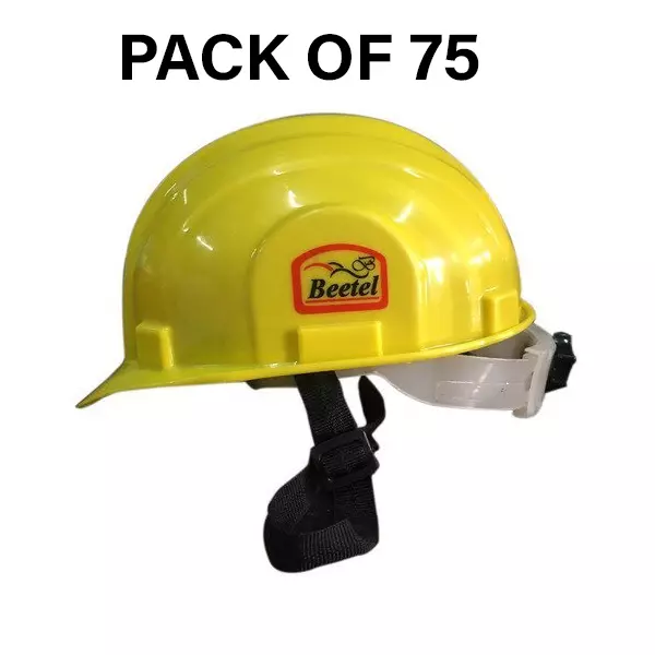 Safe Dot Beetal Safety Helmet with Ratchet Adjustable 4 Point Cradle HDPE 300 g Yellow for Industrial and Factory Use, (Pack of 75 Pcs)