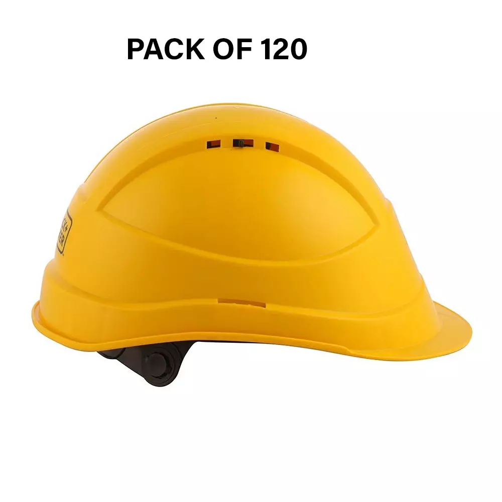 Safe Dot Armor Safety Helmet 6 Point Cradle ABS/HDPE 365 g Yellow for Industrial and Factory Use, (Pack of 120 Pcs)