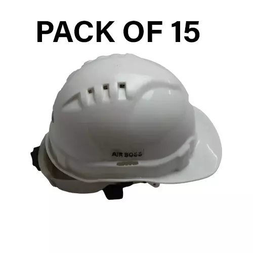 Safe Dot Air Boss Safety Helmet with Ratchet Adjustable 4 Point Cradle 3 Holes HDPE 365 g White for Industrial and Manufacturing Use, (Pack of 15 Pcs)