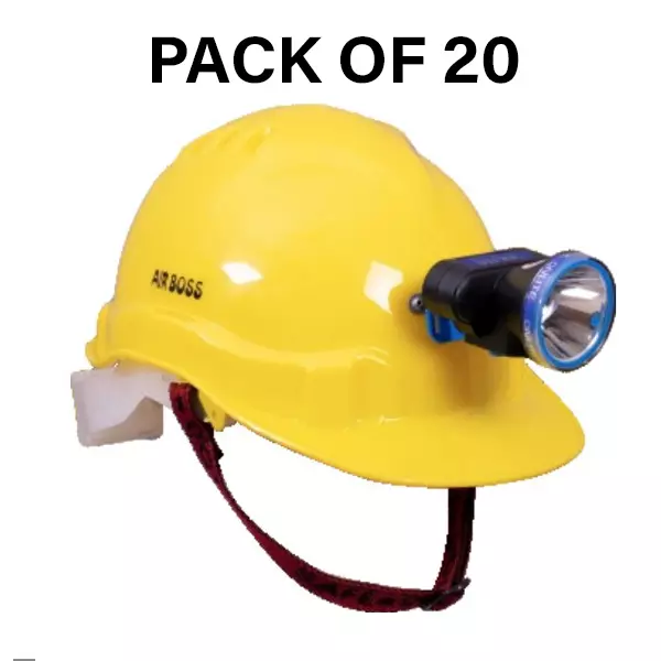 Safe Dot Airboss Safety Helmet with Light & Ratchet Adjustable 4 PointCradle 10 W (LED BULB) HDPE 550 g Yellow for Industrial and Factory Use, (Pack of 20 Pcs)