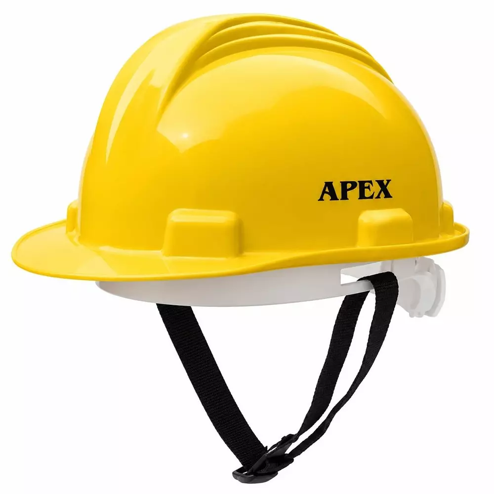 Apex HDPE Hard Hat Safety Helmet 52-62 cm Adjustable Size Ratchet Fit, Chin Strap Yellow Color, 3O-EHRI-ZWP8