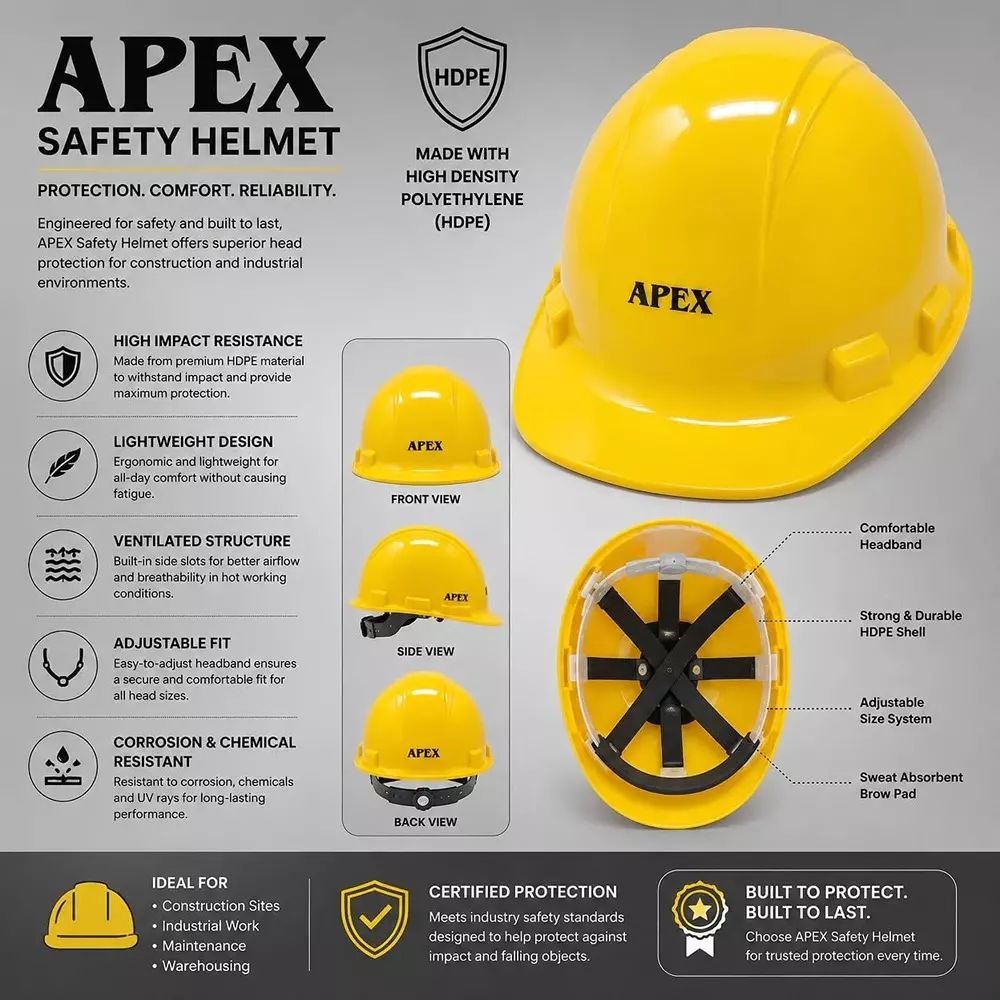 apex-hdpe-hard-hat-safety-helmet-52-62-cm-adjustable-size-ratchet-fit-chin-strap-yellow-color-3o-ehri-zwp8