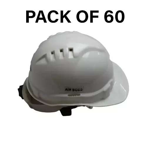 Safe Dot Air Boss Safety Helmet with Ratchet Adjustable 4 Point Cradle 3 Holes HDPE 365 g White for Industrial and Manufacturing Use, (Pack of 60 Pcs)