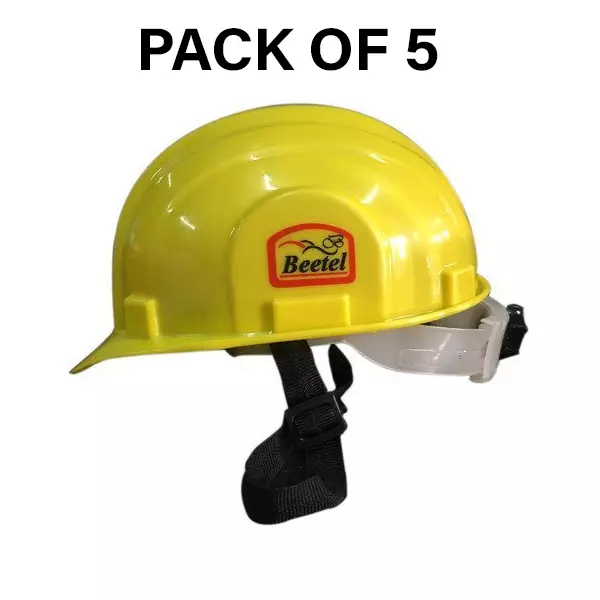 Safe Dot Beetal Safety Helmet with Ratchet Adjustable 4 Point Cradle HDPE 300 g Yellow for Industrial and Factory Use, (Pack of 5 Pcs)