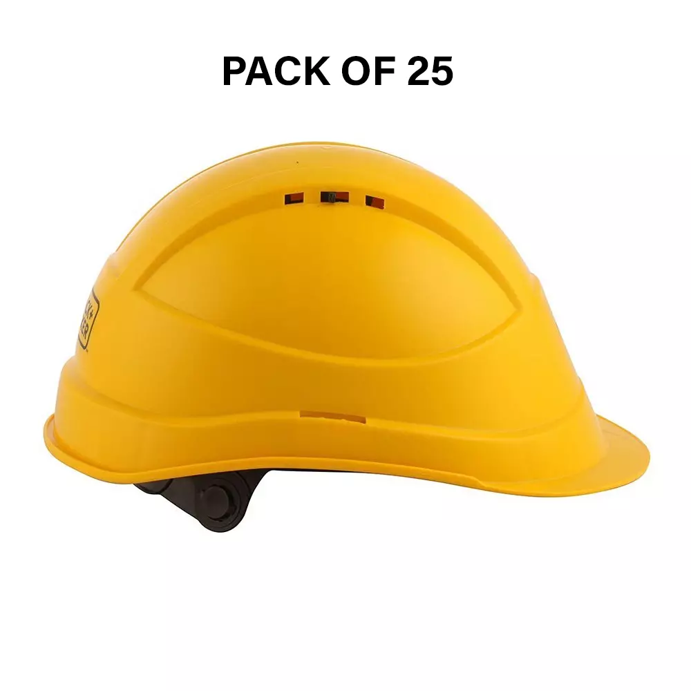 Safe Dot Armor Safety Helmet 6 Point Cradle ABS/HDPE 365 g Yellow for Industrial and Factory Use, (Pack of 25 Pcs)