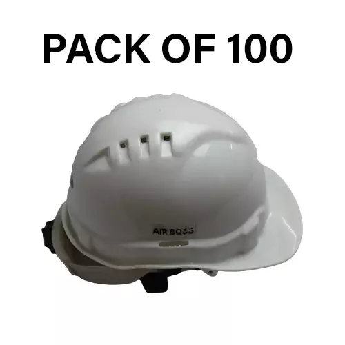 Safe Dot Air Boss Safety Helmet with Ratchet Adjustable 4 Point Cradle 3 Holes HDPE 365 g White for Industrial and Manufacturing Use, (Pack of 100 Pcs)